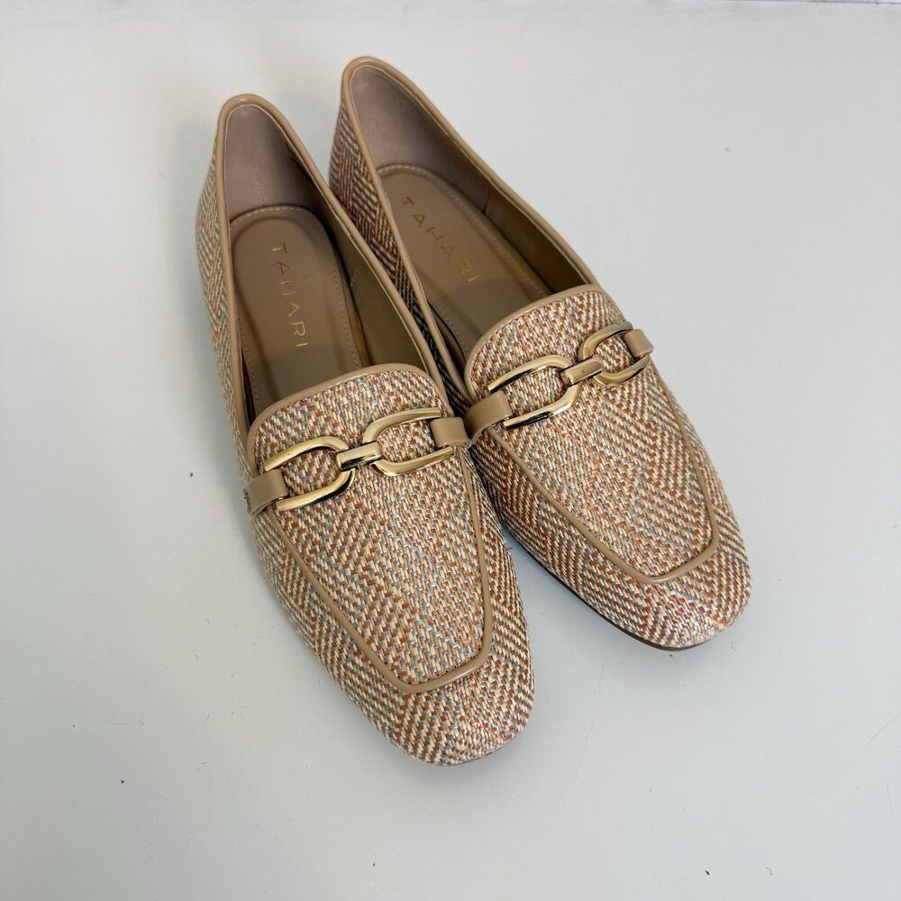 Tahari Woven Loafers Gold Horsebit Slip On Flats Beige Multi Women's Size 10 - Picture 3 of 13